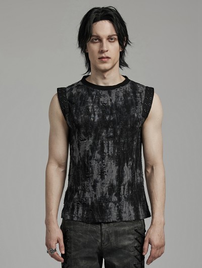 Punk Rave Black and Grey Gothic Decadent Daily Fitted Tank Top for Men