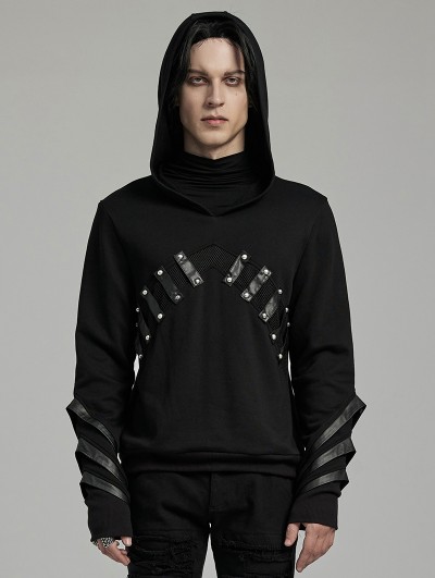 Punk Rave Black Gothic Punk Rivet Daily Knit Hoodie for Men