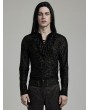 Punk Rave Black Gothic Retro Ruffled High Collar Pattern Velvet Shirt for Men