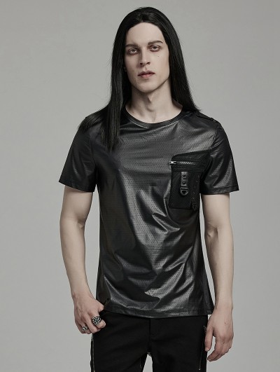 Punk Rave Black Gothic Punk Techwear Short Sleeve T-Shirt for Men