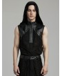 Punk Rave Black Gothic Punk Zipper Front Hooded Tank Top for Men