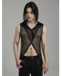 Punk Rave Black Gothic Punk Hooded Mesh Vest Top for Men