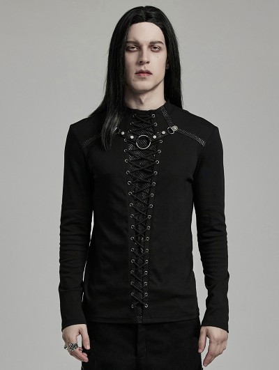 Punk Rave Black  Gothic Punk Mesh Splicing Long Sleeve T-Shirt for Men