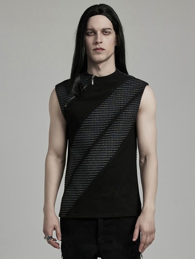 Punk Rave Black Gothic Punk Splicing Knitted Tank Top for Men