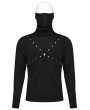 Punk Rave Black Gothic Punk High Collar Knitted Long Sleeve T-Shirt for Men