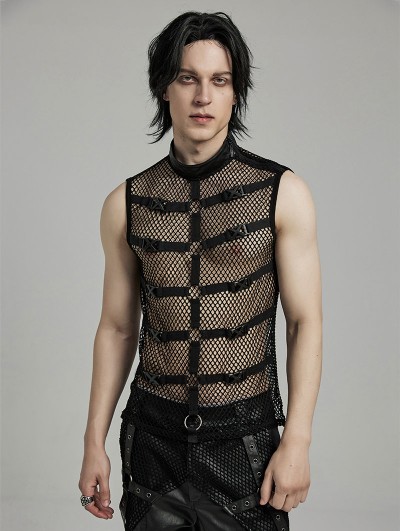 Punk Rave Black Gothic Punk Personalized Mesh Rings Tank Top for Men