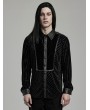 Punk Rave Black Gothic Striped Velvet Spliced Military Men's Fitted Shirt