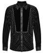 Punk Rave Black Gothic Striped Velvet Spliced Military Men's Fitted Shirt