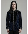 Punk Rave Black and Blue Gothic Striped Velvet Spliced Military Men's Fitted Shirt