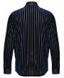 Punk Rave Black and Blue Gothic Striped Velvet Spliced Military Men's Fitted Shirt