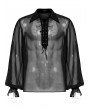 Punk Rave Black Gothic Vintage Loose Lantern Sleeve Perspective Chiffon Shirt for Men