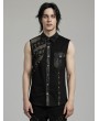 Punk Rave Black Gothic Punk Asymmetric Mesh Splicing Sleeveless Shirt for Men