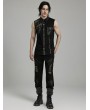 Punk Rave Black Gothic Punk Asymmetric Mesh Splicing Sleeveless Shirt for Men