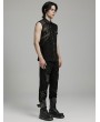 Punk Rave Black Gothic Punk Asymmetric Mesh Splicing Sleeveless Shirt for Men