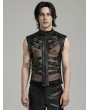 Punk Rave Black Gothic Punk Handsome Mesh Leather Loop Hollow Vest for Men