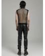 Punk Rave Black Gothic Punk Handsome Mesh Leather Loop Hollow Vest for Men