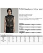 Punk Rave Black Gothic Punk Handsome Mesh Leather Loop Hollow Vest for Men