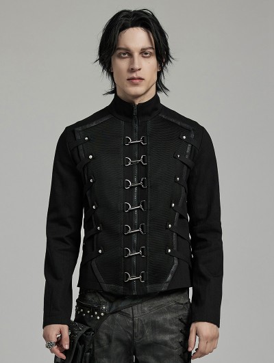 Punk Rave Black Gothic Punk Heavy Industry Layered Cool Short Coat for Men