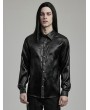 Punk Rave Black Gothic Daily Crack Leather Textured Fitted Men's Shirt