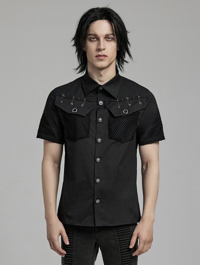 Punk Rave Black Gothic Punk Cool Short Sleeve Shirt for Men
