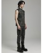 Punk Rave Black and Grey Gothic Wasteland Punk Men's Fitted Sleeveless Shirt