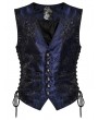 Punk Rave Black and Blue Gothic Retro Jacquard Flower Pattern Waistcoat for Men