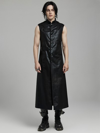 Punk Rave Black Gothic Punk Glossy Texture Long Vest for Men