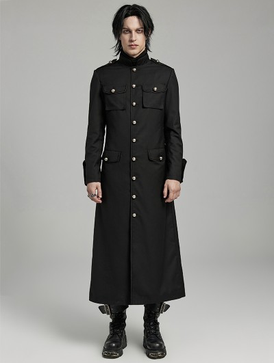 Punk Rave Black Gothic Classic Military Fit Long Coat for Men