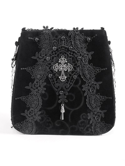 Devil Fashion 
Black Gothic Retro Velvet Lace Applique Chain Strap Shoulder Bag