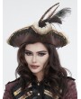 Devil Fashion Brown Retro Gothic Lace Ruffle Feather Costume Pirate Hat for Women