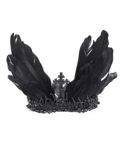 Devil Fashion Black Gothic Retro Cross Beading Feather Costume Crown Headdress