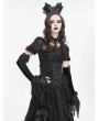 Devil Fashion Black Gothic Retro Velvet Rose Beaded Lace-Up Long Gloves for Women