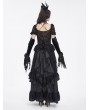 Devil Fashion Black Gothic Retro Velvet Rose Beaded Lace-Up Long Gloves for Women