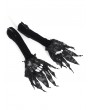 Devil Fashion Black Gothic Retro Velvet Rose Beaded Lace-Up Long Gloves for Women