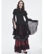 Devil Fashion Black Gothic Vintage Trumpet Lace Sleeve Jabot Ruffle Blouse for Women