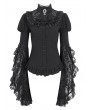 Devil Fashion Black Gothic Vintage Trumpet Lace Sleeve Jabot Ruffle Blouse for Women