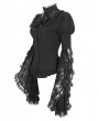 Devil Fashion Black Gothic Vintage Trumpet Lace Sleeve Jabot Ruffle Blouse for Women