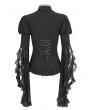 Devil Fashion Black Gothic Vintage Trumpet Lace Sleeve Jabot Ruffle Blouse for Women