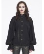 Devil Fashion Black Vintage Gothic Lantern Sleeve Button Front Shirt for Women