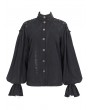 Devil Fashion Black Vintage Gothic Lantern Sleeve Button Front Shirt for Women