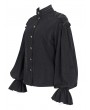 Devil Fashion Black Vintage Gothic Lantern Sleeve Button Front Shirt for Women