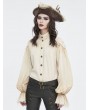 Devil Fashion Ivory Vintage Gothic Lantern Sleeve Button Front Shirt for Women