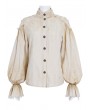 Devil Fashion Ivory Vintage Gothic Lantern Sleeve Button Front Shirt for Women