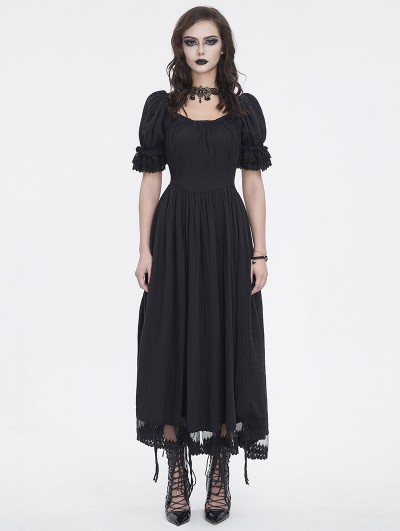 Devil Fashion Black Gothic Retro Drawstring Short Sleeve High-Low Dress