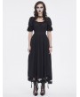 Devil Fashion Black Gothic Retro Drawstring Short Sleeve High-Low Dress