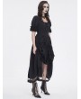 Devil Fashion Black Gothic Retro Drawstring Short Sleeve High-Low Dress