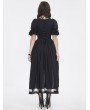 Devil Fashion Black Gothic Retro Drawstring Short Sleeve High-Low Dress