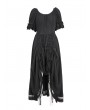 Devil Fashion Black Gothic Retro Drawstring Short Sleeve High-Low Dress