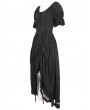 Devil Fashion Black Gothic Retro Drawstring Short Sleeve High-Low Dress