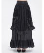 Devil Fashion Black Gothic Gorgeous Tiered Lace Ruffle Trim Maxi Party Skirt